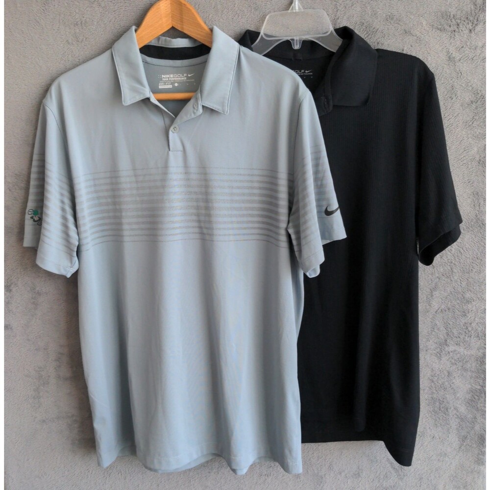 Lot Of 2 Nike Golf Polo Shirts Mens L Gray Black Dri-FIT Tour Performance Preppy